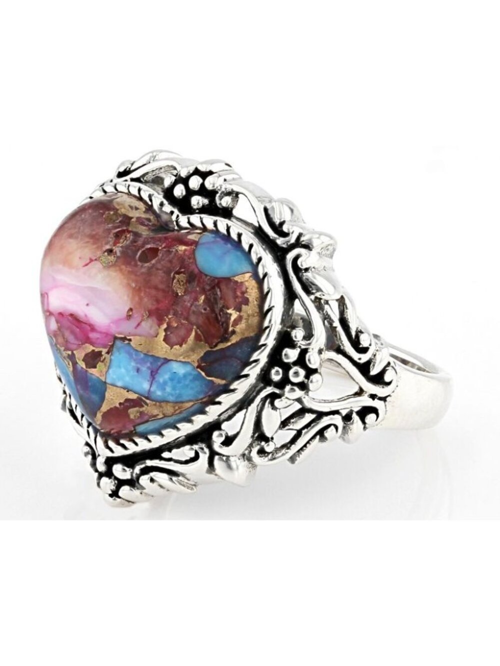 Turquoise And Spiney Oyster Sterling Silver Ring Size 6 Heart Shaped Stone